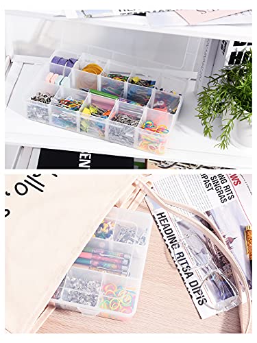 iBune 15 Grids Large Plastic Compartment Container for Washi Tape, Bead Storage Organizer Box Case with Removable Dividers for Jewelry Craft Tackles Tools, Size 11 x 7 x 2.3 in, White¡­