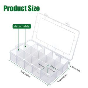 iBune 15 Grids Large Plastic Compartment Container for Washi Tape, Bead Storage Organizer Box Case with Removable Dividers for Jewelry Craft Tackles Tools, Size 11 x 7 x 2.3 in, White¡­