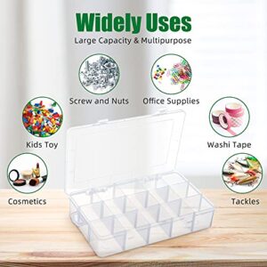 iBune 15 Grids Large Plastic Compartment Container for Washi Tape, Bead Storage Organizer Box Case with Removable Dividers for Jewelry Craft Tackles Tools, Size 11 x 7 x 2.3 in, White¡­