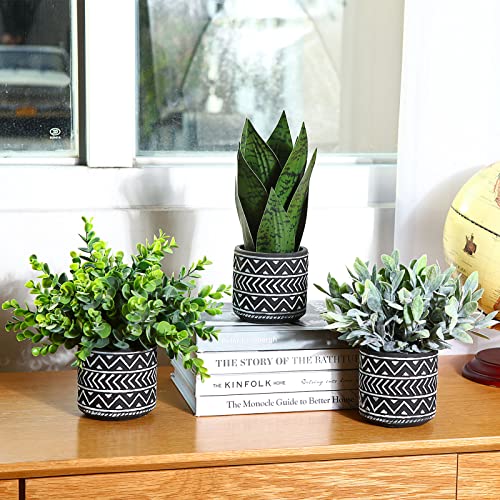 Kazeila 3 Pack Potted Fake Plants Artifical Snake Plant,Greenery Eucalyptus Leaves Plant and Flocked Sage Plant,Faux Desk Plants for Indoor Home Office Farmhouse Kitchen Bathroom Table Decor