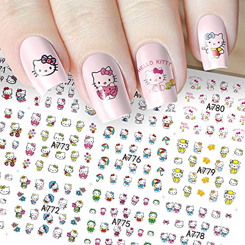 ZEJIANG 4 Sheets Cartoon Water Slide Nail Art Decals Water Transfer Nail Decals Sticker for Pretty Girl (B)