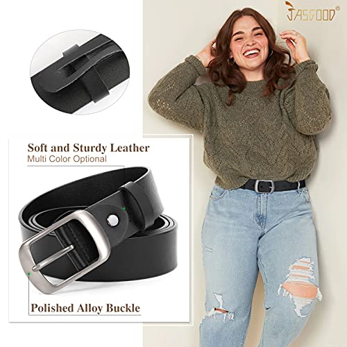 JASGOOD Plus Size Women Leather Belt Black Casual Waist Belt for Jeans Pants with Metal Pin Buckle(Black,Fit Waist Size 48''-52'')