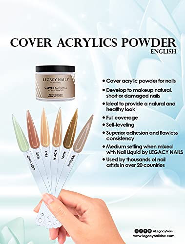 Legacy Nails Professional Cover NATURAL Acrylic Powder, 2 ounces - Ideal For French Nail Art, Full Coverage, Blending, Healthy Look Nail Extensions