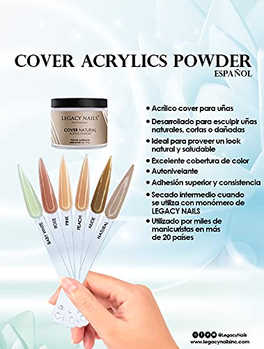 Legacy Nails Professional Cover NATURAL Acrylic Powder, 2 ounces - Ideal For French Nail Art, Full Coverage, Blending, Healthy Look Nail Extensions