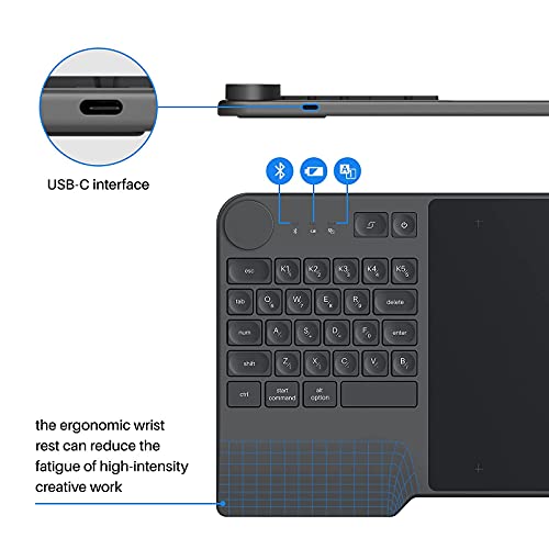 Wireless Drawing Tablet HUION Inspiroy Keydial KD200 Bluetooth Graphic Tablet with Keyboard Dial 5 Customized Express Keys Battery-Free Pen, 8.9x5.6 inch Art Tablet Compatible with Windows,Mac,Android