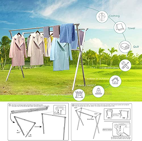 AUGMIRR Clothes Drying Racks Outdoor, 81 Inches Updated Version,Stainless Steel Laundry Drying Rack for Indoor Outdoor and The Balcony,Length Adjustable Saves Space,with Windproof Hooks