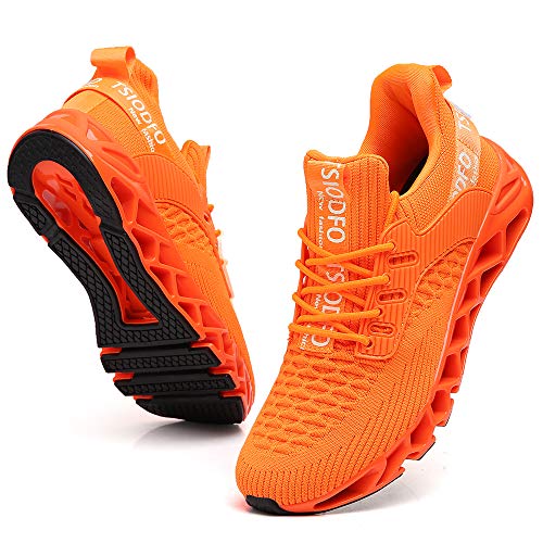 TSIODFO Slip on Sneakers for Women Sport Running Orange Shoes Athletic Train Tennis Walking Shoes Ladies Gym Workout Jogging Fashion Sneaker Size 8