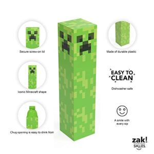 zak! Square Water Bottle, Minecraft Creeper - 22 oz - Durable, BPA-Free Plastic - Dishwasher Safe