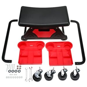 Toolly Rolling Mechanic Stool, 300 Lbs Capacity Detailing Garage Roller Chair Creeper Seat with Pull Out Storage Drawer for Brake Jobs, Car Detailing, Cleaning