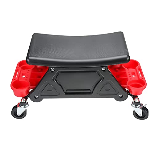 Toolly Rolling Mechanic Stool, 300 Lbs Capacity Detailing Garage Roller Chair Creeper Seat with Pull Out Storage Drawer for Brake Jobs, Car Detailing, Cleaning