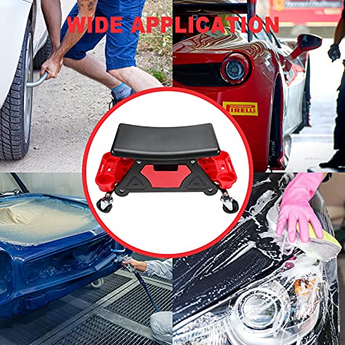 Toolly Rolling Mechanic Stool, 300 Lbs Capacity Detailing Garage Roller Chair Creeper Seat with Pull Out Storage Drawer for Brake Jobs, Car Detailing, Cleaning