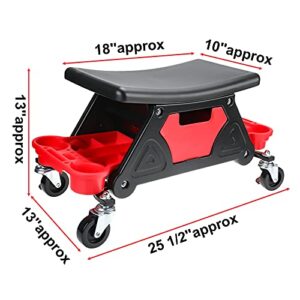 Toolly Rolling Mechanic Stool, 300 Lbs Capacity Detailing Garage Roller Chair Creeper Seat with Pull Out Storage Drawer for Brake Jobs, Car Detailing, Cleaning