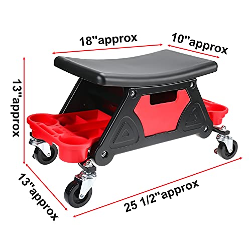 Toolly Rolling Mechanic Stool, 300 Lbs Capacity Detailing Garage Roller Chair Creeper Seat with Pull Out Storage Drawer for Brake Jobs, Car Detailing, Cleaning