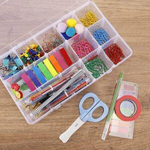 BAKHUK 4 Pack x 15 Grids Storage Container Plastic Washi Tape Organizer, 15 Compartments Clear Craft Box with Adjustable Divider Removable for Sewing, Tackle, Thread, Art DIY, Beads,10.8x6.5x2.2in