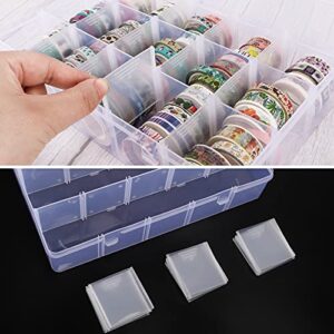 BAKHUK 4 Pack x 15 Grids Storage Container Plastic Washi Tape Organizer, 15 Compartments Clear Craft Box with Adjustable Divider Removable for Sewing, Tackle, Thread, Art DIY, Beads,10.8x6.5x2.2in