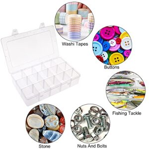 BAKHUK 4 Pack x 15 Grids Storage Container Plastic Washi Tape Organizer, 15 Compartments Clear Craft Box with Adjustable Divider Removable for Sewing, Tackle, Thread, Art DIY, Beads,10.8x6.5x2.2in