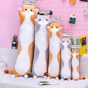 Cute Cat Plush Long Body Pillow Cuddle Cartoon Stuffed Animals Cat Plushie Soft Doll Pillows Gifts for Kids Girls (Gray, 19 Inches), 1 Count (Pack of 1)