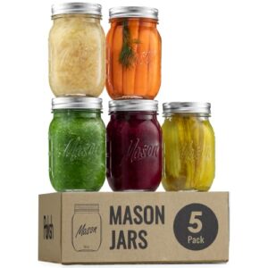 paksh novelty 16 oz mason jars with lids, 5-pack - glass food storage & canning