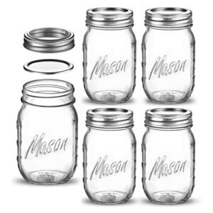 Paksh Novelty 16 Oz Mason Jars with Lids, 5-Pack - Glass Food Storage & Canning