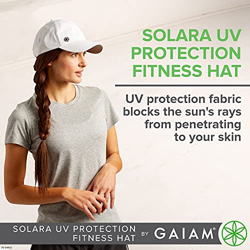 Gaiam Classic Solara UV Protection Fitness Hats for Women - Breathable White Baseball Cap, Quick-Dry Athletic Hat, Sweat-Absorbing Adjustable Running Cap, Ponytail Sun Hats for Women