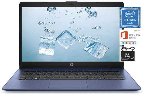 HP 2021 Newest 14 inch HD Laptop Computer, Intel Celeron N4000 up to 2.6 GHz, 4GB DDR4, 64GB eMMC Storage, WiFi, Webcam, HDMI, Bluetooth, 1 Year Microsoft 365,Windows 10 S, Blue + Hubxcel Cables