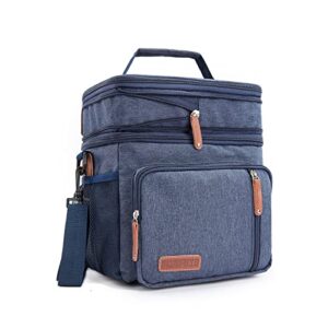 umufuka men's double compartment lunch bag, insulated lunch cooler tote 2 roomy large reusable water-resistant lunch box (blue)