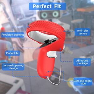 [3in1] for Oculus Quest 2 Accessories, Quest 2 VR Waterproof Silicone Face Cover Pad Controller Grip Fall Protection Case and Protective Lens Cover Washable, Anti-Leakage Ergonomic Design (Red)