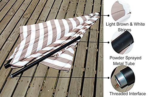 SSZY Patio Umbrella Portable White and Light Brown Striped Pool Patio Umbrella, Rectangle Outside/Beach/Market Table Umbrella, Garden Umbrella Parasol