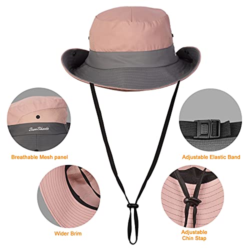 Tutuko Womens Wide Brim Sun Hats Foldable UV Protection Beach Bucket Hats Ponytail Mesh Fishing Hat (Pure Grey)