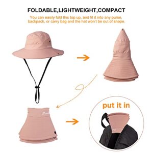 Tutuko Womens Wide Brim Sun Hats Foldable UV Protection Beach Bucket Hats Ponytail Mesh Fishing Hat (Pure Grey)