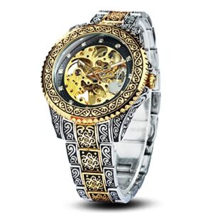 caluxe men’s watch carving gold black automatic mechanical watch for men skeleton new launched luxury engraving golden wrist watch