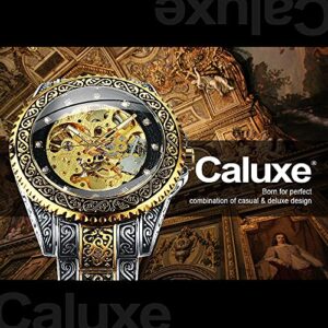 Caluxe Men’s Watch Carving Gold Black Automatic Mechanical Watch for Men Skeleton New Launched Luxury Engraving Golden Wrist Watch