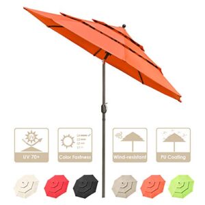 Yescom 9' Aluminum 3 Tier Wind Resistant UV70+ Outdoor Patio Umbrella Push Tilt Crank Pool Yard Garden Deck Table Orange