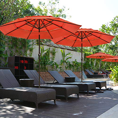 Yescom 9' Aluminum 3 Tier Wind Resistant UV70+ Outdoor Patio Umbrella Push Tilt Crank Pool Yard Garden Deck Table Orange