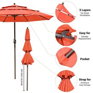 Yescom 9' Aluminum 3 Tier Wind Resistant UV70+ Outdoor Patio Umbrella Push Tilt Crank Pool Yard Garden Deck Table Orange