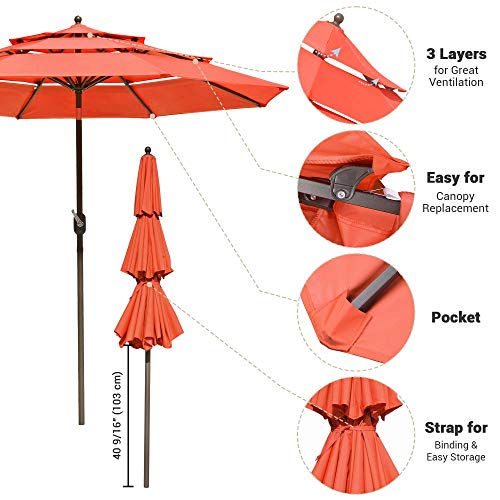 Yescom 9' Aluminum 3 Tier Wind Resistant UV70+ Outdoor Patio Umbrella Push Tilt Crank Pool Yard Garden Deck Table Orange