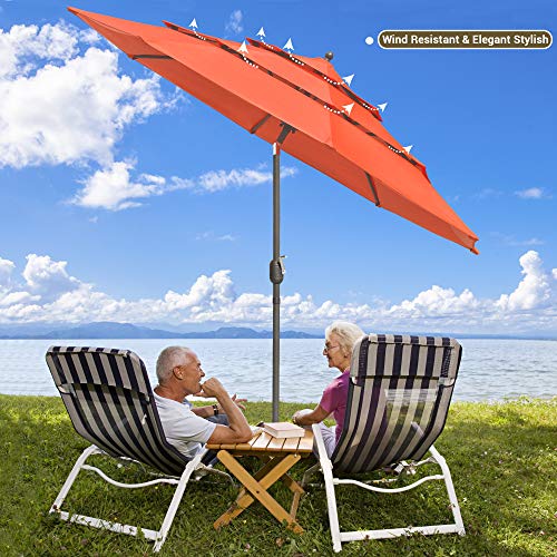 Yescom 9' Aluminum 3 Tier Wind Resistant UV70+ Outdoor Patio Umbrella Push Tilt Crank Pool Yard Garden Deck Table Orange