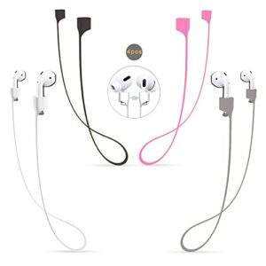 qytojqx airpods strap magnetic cord anti-lost leash sports string, 4 pcs colorful soft silicone earphone lanyard, compatible with airpods pro/2/1 (white black pink grey)