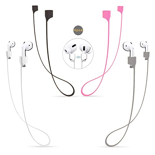QYTOJQX Airpods Strap Magnetic Cord Anti-Lost Leash Sports String, 4 PCS Colorful Soft Silicone Earphone Lanyard, Compatible with Airpods Pro/2/1 (White Black Pink Grey)
