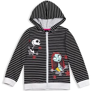 disney nightmare before christmas jack skellington sally big girls french terry zip up hoodie black-white 10-12