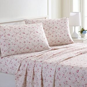 modern threads soft microfiber printed sheets - luxurious bed sheets - includes flat, fitted sheet with deep pockets, & pillowcases kashmir rose queen