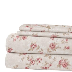 Modern Threads Printed 3-Piece Extra Soft Bedding Sheets & Pillowcase Set, Deep Pocket up to 16 inch Mattress Kashmir Rose Twin