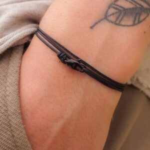 Adjustable Wrap Surfer Bracelet Women & Men - Thin String Bracelet with Snap Hook - Nautical Maritime Beach Jewelry - Handmade & Waterproof - Birthday Gift for Him (Black Black)