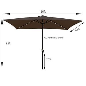 SSLine 10x6.5FT Patio Table Umbrella w/Solar LED Light Outdoor Rectangle Sunshade Umbrella Folding Portable Patio Umbrella for Garden Yard Pool Beach Outside Table Sun Shade Canopy w/Tilt and Crank