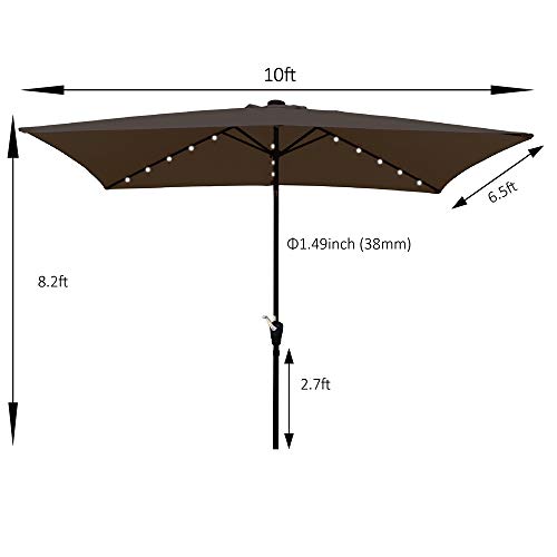 SSLine 10x6.5FT Patio Table Umbrella w/Solar LED Light Outdoor Rectangle Sunshade Umbrella Folding Portable Patio Umbrella for Garden Yard Pool Beach Outside Table Sun Shade Canopy w/Tilt and Crank