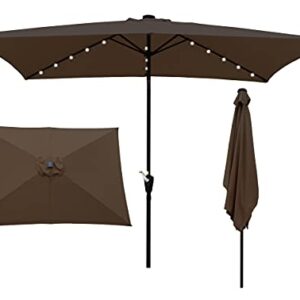 SSLine 10x6.5FT Patio Table Umbrella w/Solar LED Light Outdoor Rectangle Sunshade Umbrella Folding Portable Patio Umbrella for Garden Yard Pool Beach Outside Table Sun Shade Canopy w/Tilt and Crank