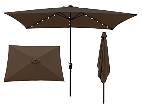 SSLine 10x6.5FT Patio Table Umbrella w/Solar LED Light Outdoor Rectangle Sunshade Umbrella Folding Portable Patio Umbrella for Garden Yard Pool Beach Outside Table Sun Shade Canopy w/Tilt and Crank