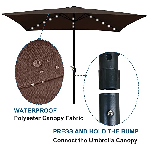 SSLine 10x6.5FT Patio Table Umbrella w/Solar LED Light Outdoor Rectangle Sunshade Umbrella Folding Portable Patio Umbrella for Garden Yard Pool Beach Outside Table Sun Shade Canopy w/Tilt and Crank