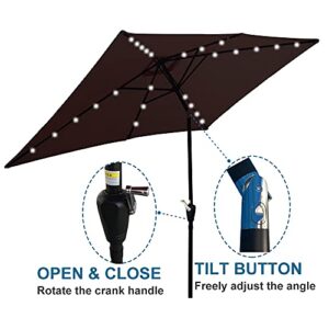 SSLine 10x6.5FT Patio Table Umbrella w/Solar LED Light Outdoor Rectangle Sunshade Umbrella Folding Portable Patio Umbrella for Garden Yard Pool Beach Outside Table Sun Shade Canopy w/Tilt and Crank