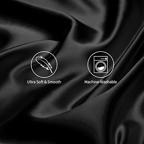 YUHX Silk Satin Pillowcase for Hair and Skin, Black Standard Size Pillowcase Set of 2, Soft Silky Pillow Cases with Envelope Closure (20x26 inches,Black)